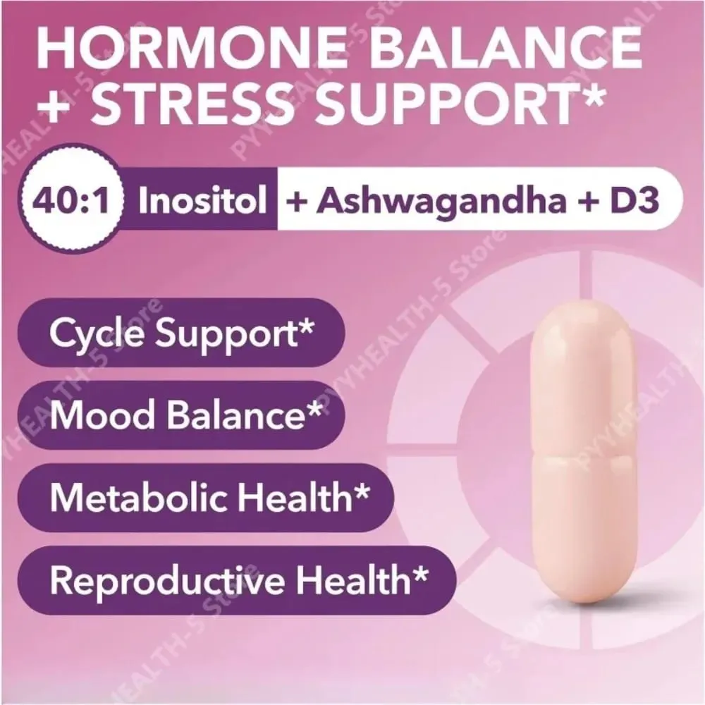 40:1 Myo-Inositol- und D-Chiro-Inositol-Kapseln Vitamin D3 Ashwagandha 120 Stück tägliche Wellness-Ergänzung