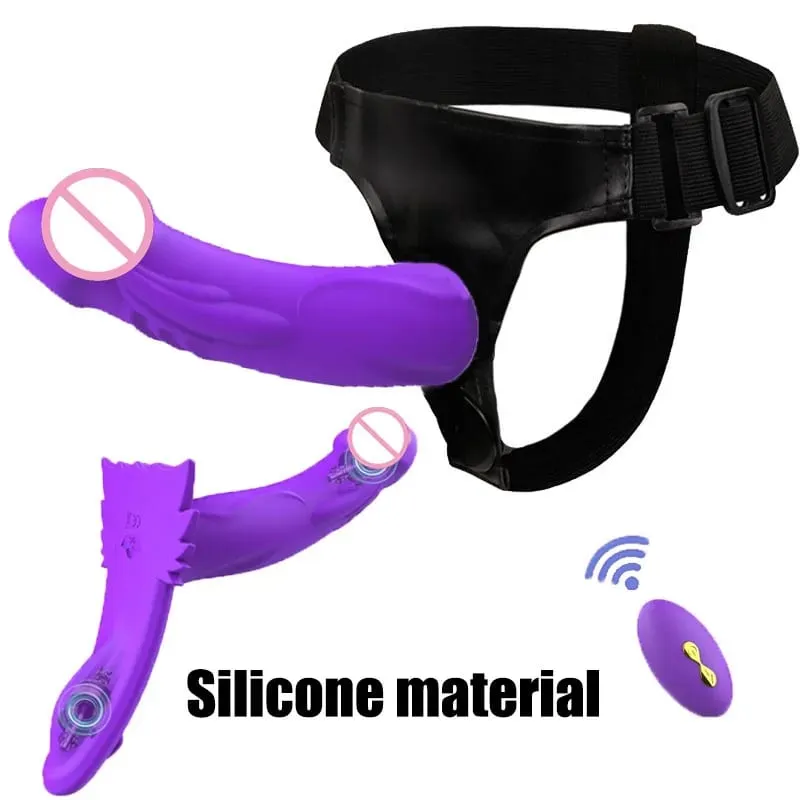 Remote Control Vibrating Silicone Strap On Dildo Harness Adjustable Wearable Pegging Panties for Couples Detachable Dual Stimu