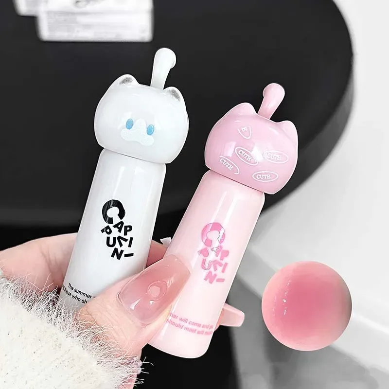 Cute Cat Water Mirror Lip Gloss Lasting Moisturizing Rose Apricot Pink Tint Lip Glaze Nude Lipstick Korean Makeup Girl