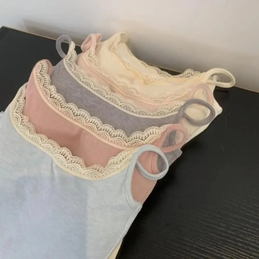 Fashion with Chest Pad Camis Tank Tops Integrated Top Versatile Lace Tops Elastic Slim Vest Women Clothes