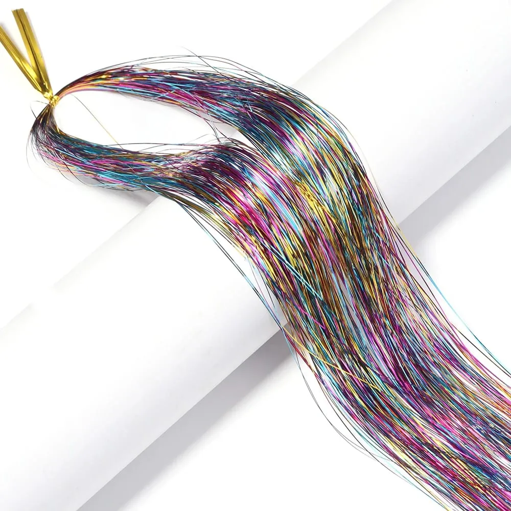 3pcs/pack 120cm Multicolor PET LLaser Hair Tinsel Strands Metallic Hair Extensions for DIY Party Cosplay Hair Decor Accessories