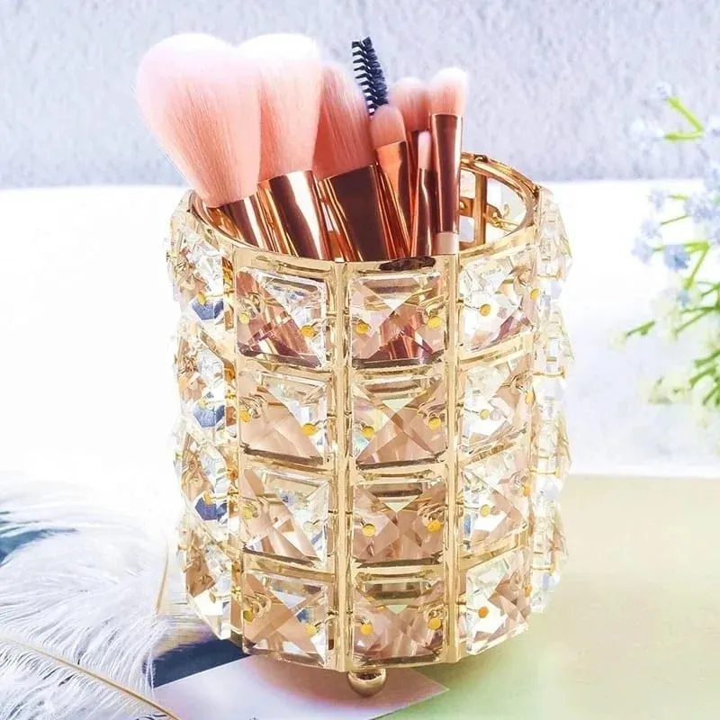 Crystal Makeup Brush Holder European Style Metal Cosmetic Organizer for Brushes Eyebrow Pencils Jewelry