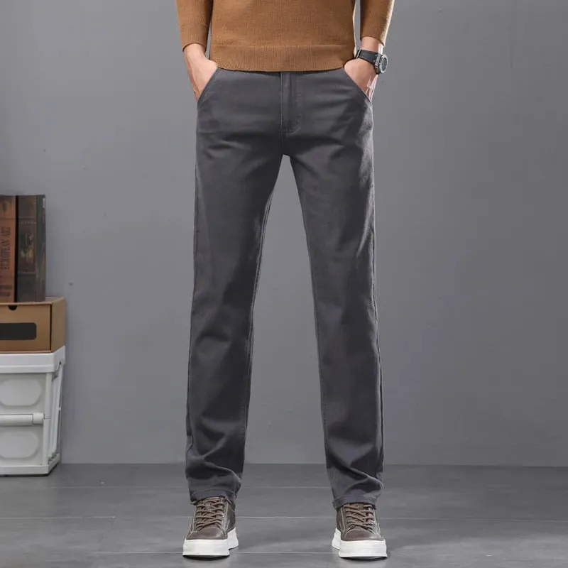 2026 New Cotton Elastic Men's Jeans Spring Fitted Straight Business Casual Trousers Soft Comfortable Fashion Korean Denim Pants