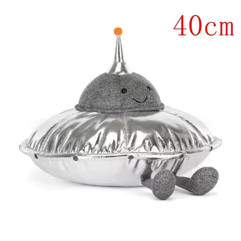 Cute UFO Plush Pillow Silver Metallic Flying‑Saucer Stuffed Toy Soft Alien Spaceship Plush Cushion Space‑themed Home Decor Gift