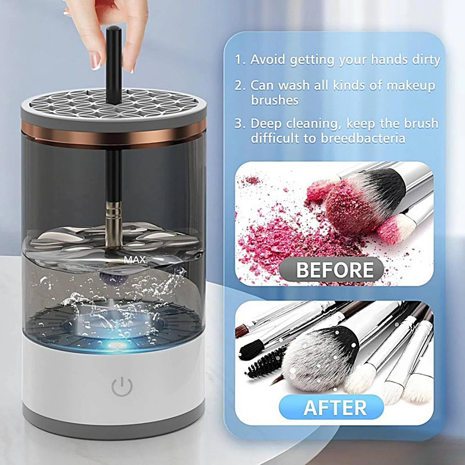 Detergente per pennelli per trucco USB Pulizia profonda Strumenti di bellezza Pennelli per trucco silenziosi Strumenti per la pulizia per il contorno dell'ombretto Salon Home Daily — image 5