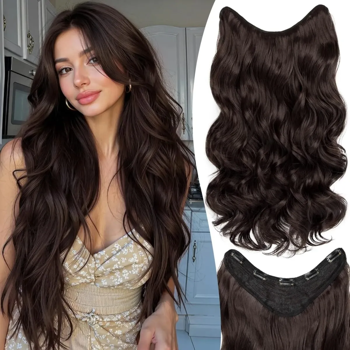 U-shaped Lace 5 Clips Clip In Hair Extensions Synthetic Long Wavy Curly Heat Resistant Full Shine Hairpieces 16/20/24 Inch — image 8