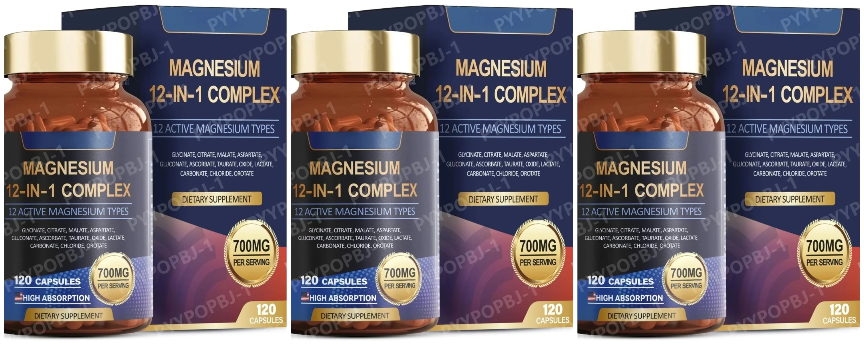 Complexe de magnésium 700 mg Supplément de magnésium 12 en 1 avec glycinate citrate oxyde de malate taurate aspartate orotate de magnésium