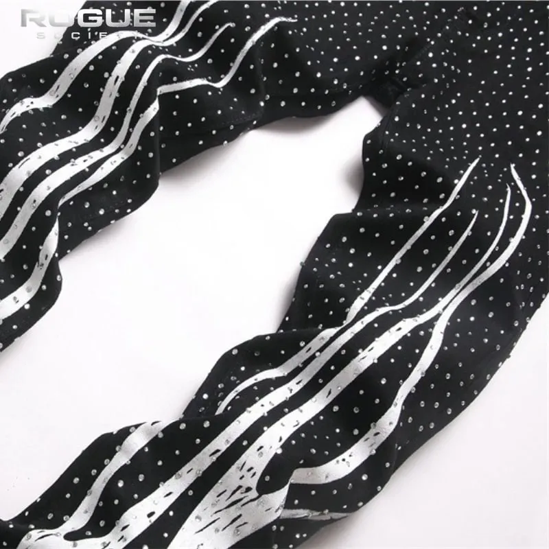 Punk Flame Rhinestone Jeans Men Harajuku Black High Street Elastic Streetwear Y2K Grunge HipHop Casual Denim Pants Unisex Edgy — image 4