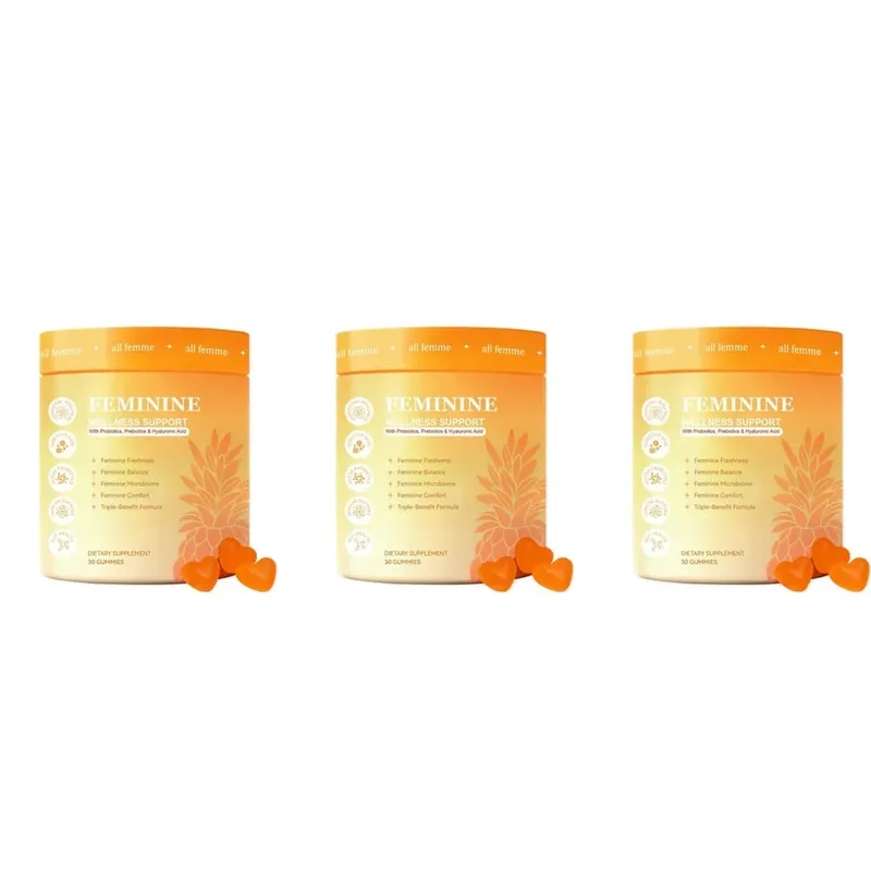 All Femme Chewable Feminine Wellness Support Gummies with Probiotics Prebiotics Hyaluronic Acid Vitamin B6 and Zinc 30 Gummies