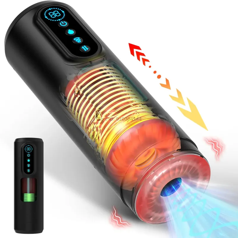Automatic Telescopic Sucking Heating Male Masturbator Realistic Penis Pump Pocket Pussy 9 Vibrating Sex Machine Sex Toys for Men