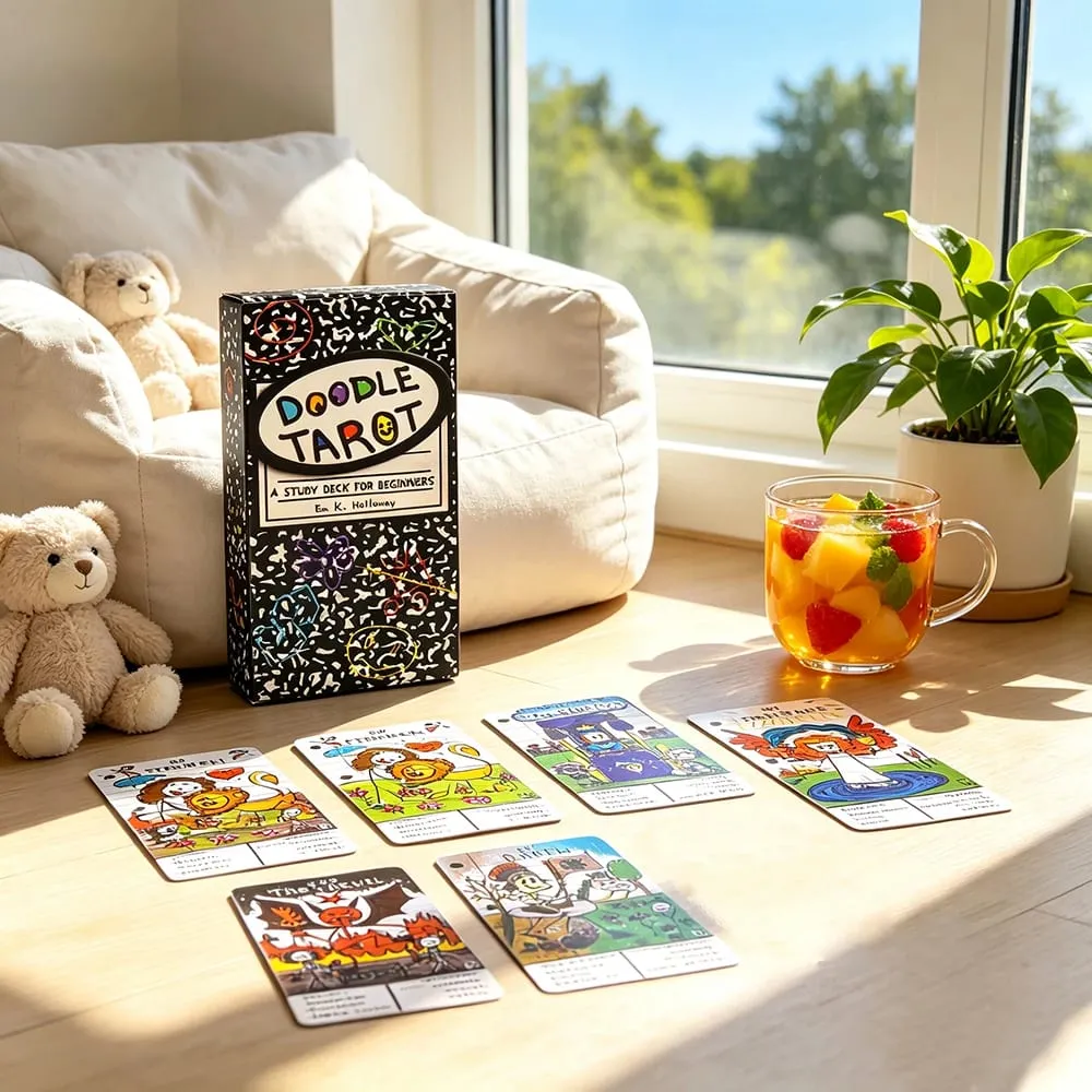 Doodle Tarot Cards 78 English Version Divination Borad Games Cards Game Cute Hand-Drawn for Beginners & Spiritual Reading
