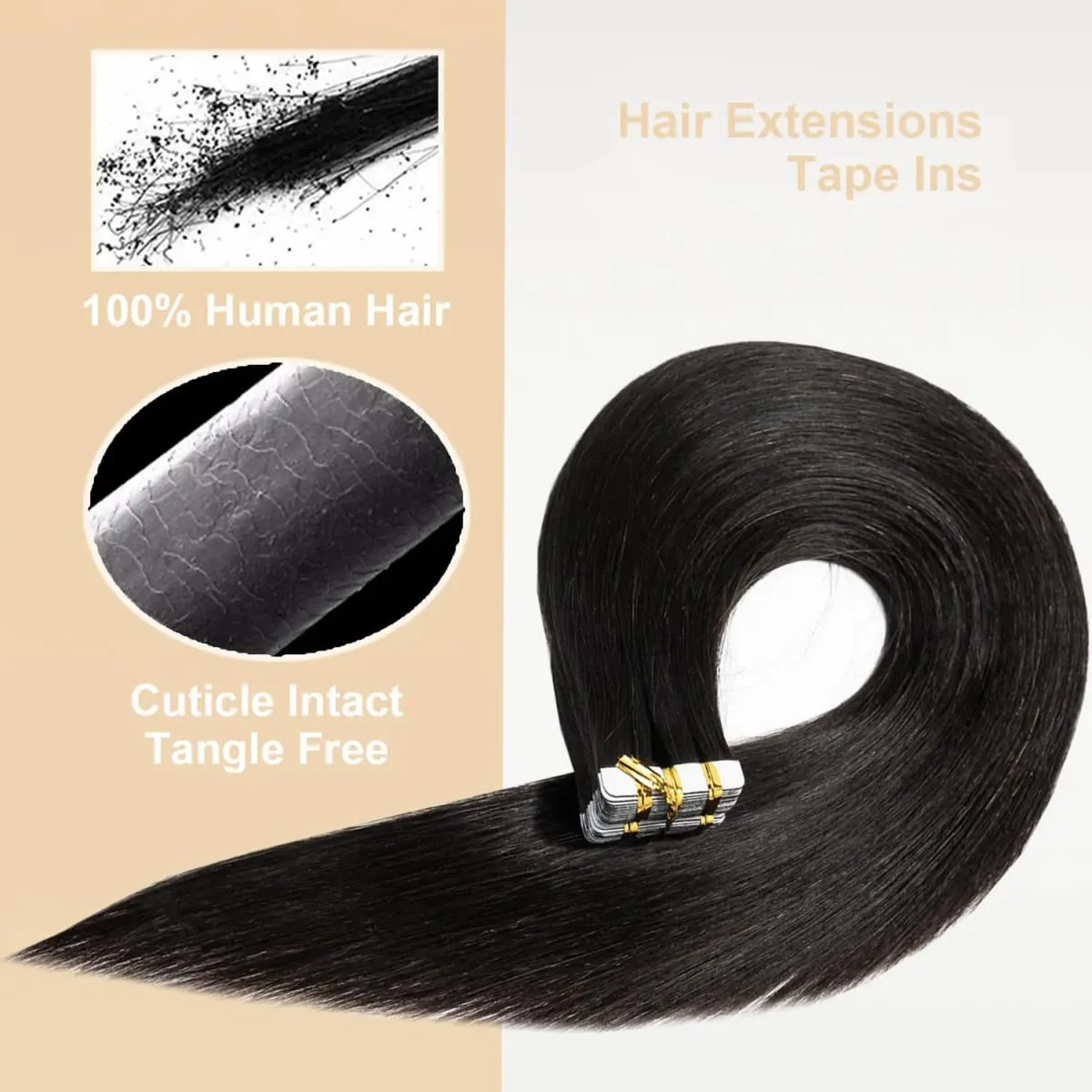 Straight Tape In Hair Extensions 100% Human Hair Natural Black Adhesive Invisible Glue Replaceable Seamless Tape Ins 20pcs/50g
