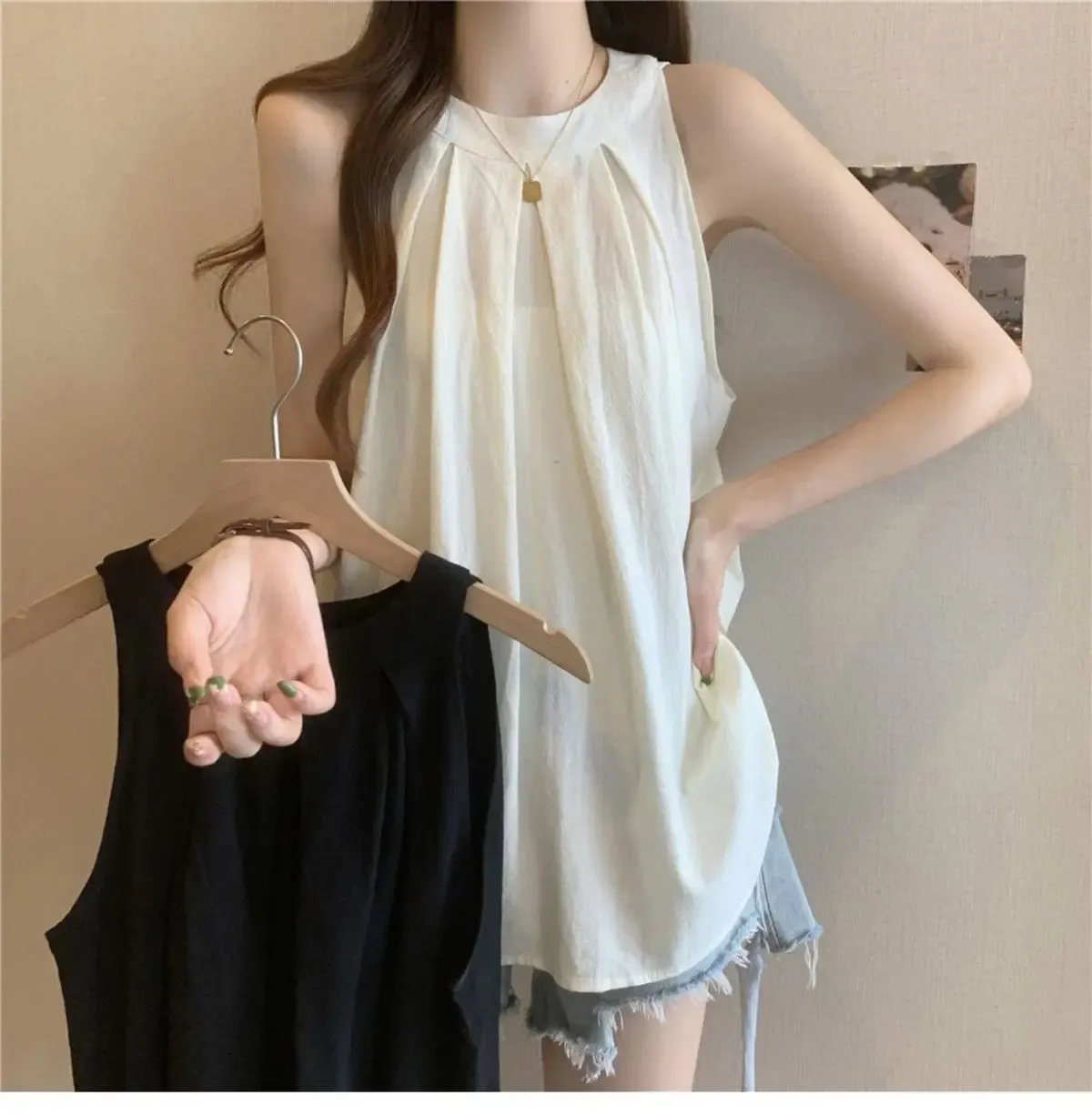 Sleeveless Off Shoulder Loose Korean Tops Tees Women Clothing New Simplicity Youth Street Casual T Shirts Sweet Trend Summer