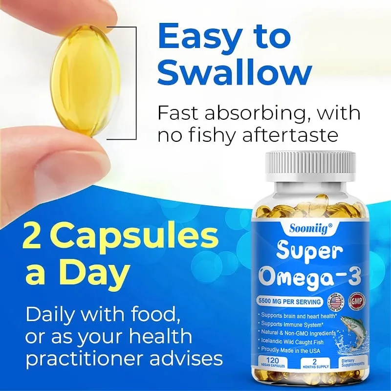 Triple Potency Capsules Omega-3 Fish Oil + DHA + EPA-Supports Joint Brain and Eye Health Enhances Immune Function Antioxidant