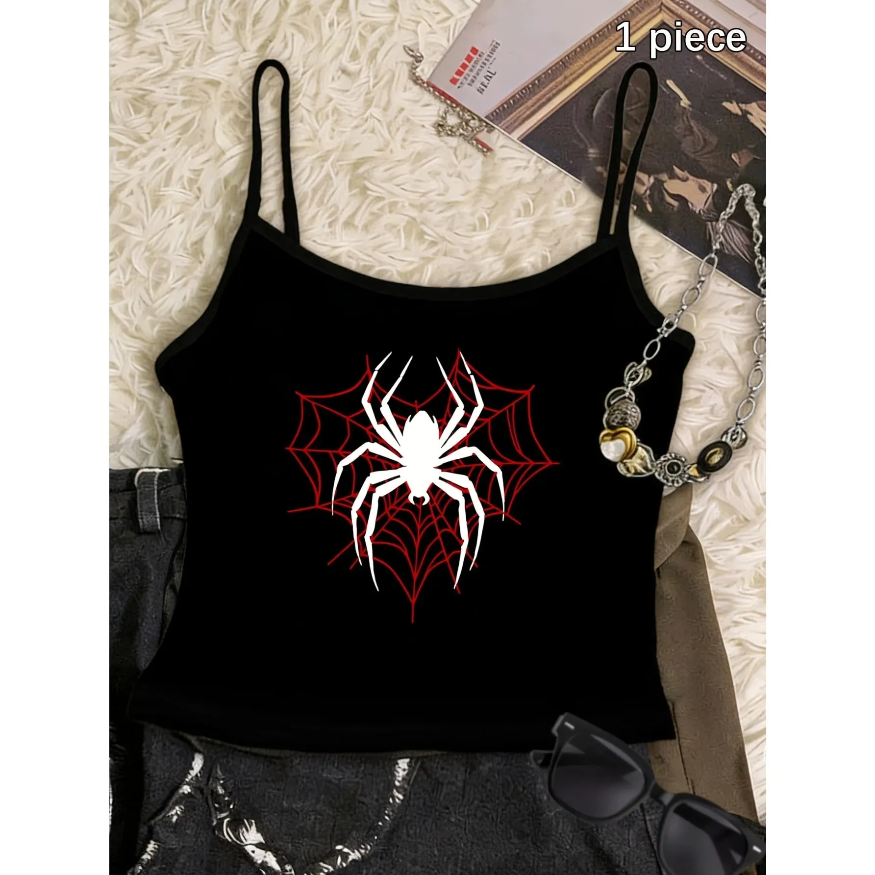 Y2k Camisole Top Hip Hop Spider Print Vintage Casual Crop Top Vest Wear Spring Summer Streetwear Women'S Tank Top — image 7