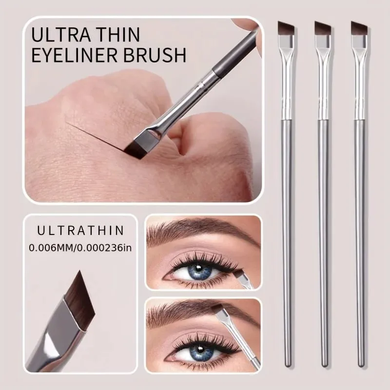 3 Silver Superfine Eyeliner Brushes Soft Brush Eyebrow Brush Portable Multi-Function Makeup Tools