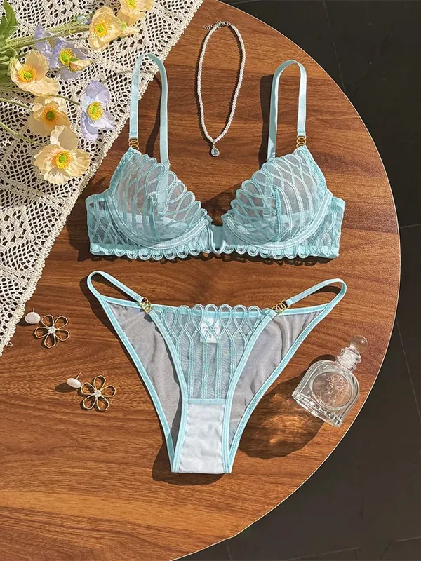 New Lace Transparent Lingerie Set Sexy Hot V Neck Anti Sagging Breathable Bra Panty Ensemble Fashion Daily Women Clothes Supply — image 10