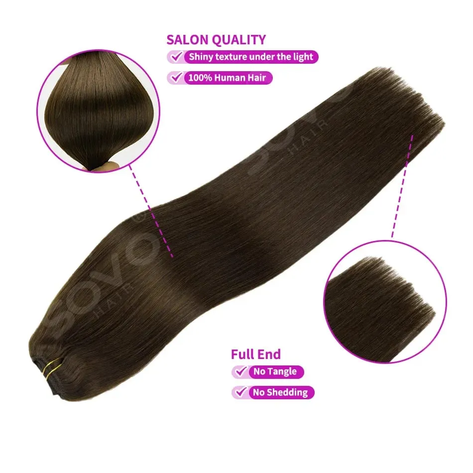 110G Tape PU Clip In Hair Premium Remy Clip In Human Hair Extensions 7pcs Clip-on Hair 14"-24" Balayage Ombre Mocha Brown Black