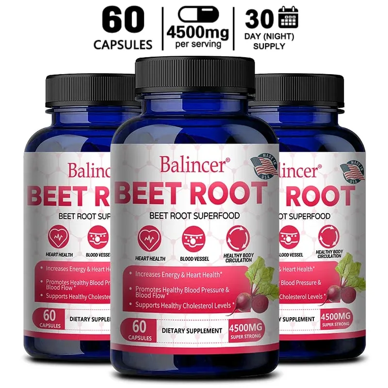 Beetroot Capsules 2500mg Support Daily Blood Circulation Cardiovascular Wellness Physical Endurance & Immune Balance