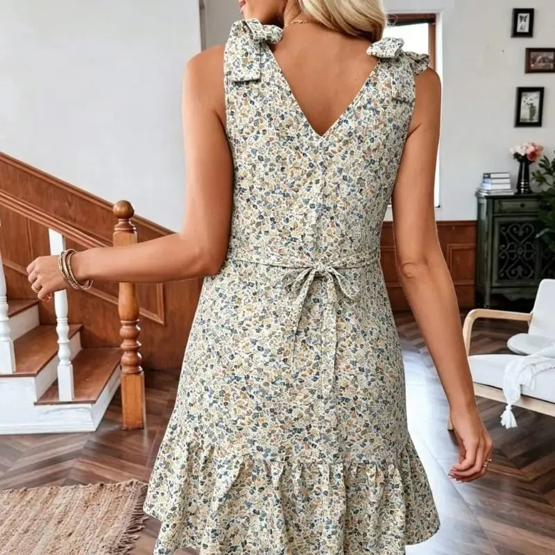 77HE Women's Casual Dresses with Pockets Floral Print T-Shirt Beach Dress V-Neck Loose Dress