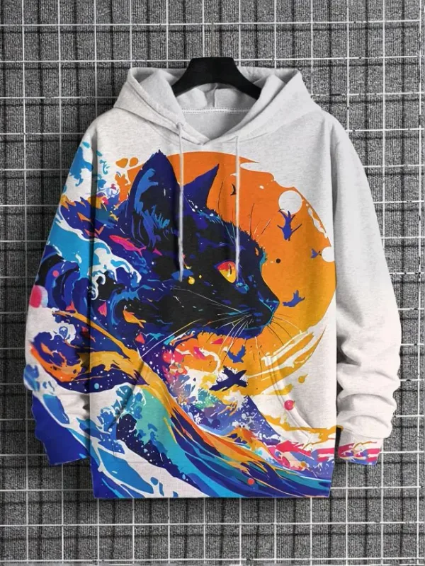 2026 Men's Hoodies Funny Hip Hop Black Cat DJ Art UFO 3D Printed Sweatshirt Men Women Tracksuit Oversized Casual Street Y2k Coat
