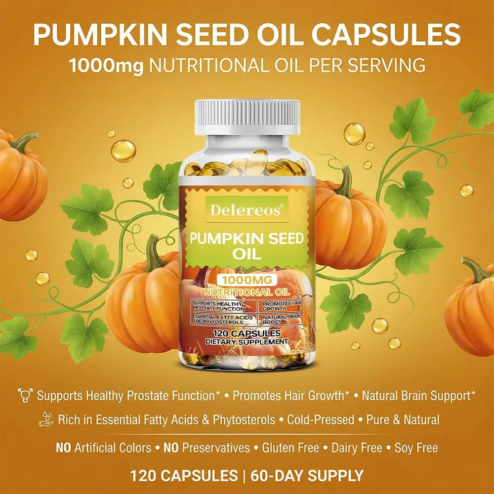 Pumpkin Seed Oil Capsules 1000mg Supports Prostate Urinary Bladder & Hair Health for Men Cardiovascular Health Non-GMO
