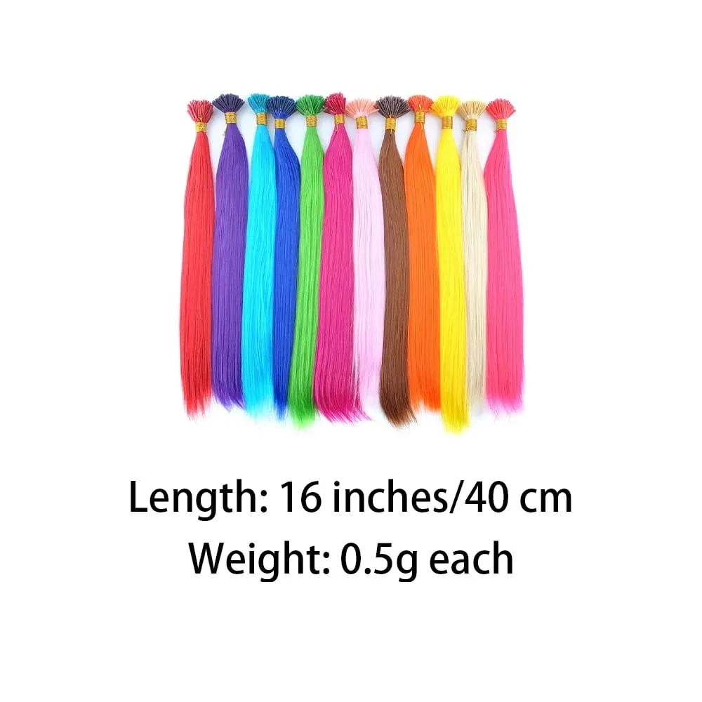 50 Strands/Pack Synthetic Colored I-Tip Stick Hair Extensions Straight Hair 16 Inch For Women High Temperature Fiber Hairpieces