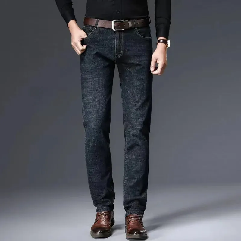 Men's Casual Straight Stretch Jeans 2026 Spring Autumn New Classic Blue Black Work Denim Trousers Fashion Male Brand Clothing — image 2