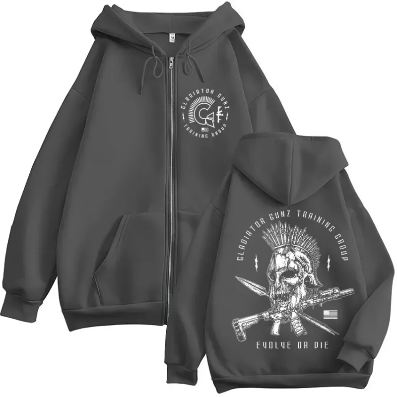 Til Valhalla Warrior Spirit Battleborn Military Grunt Skeleton Zipper Hoodies Men Clothing Long Sleeve Zip Up Hooded Sweatshirts — image 5