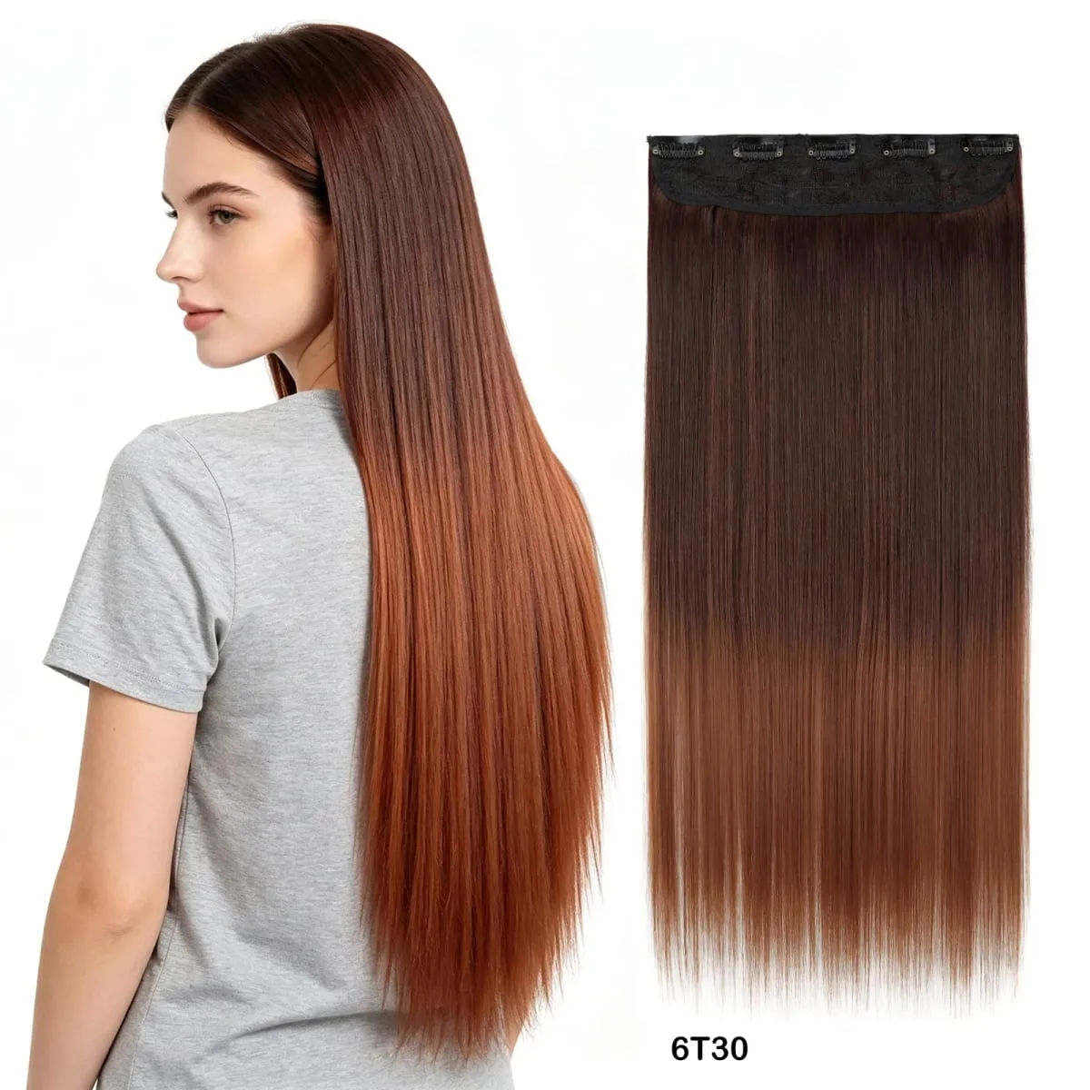 Women Ombre Straight Clip In Hair Extensions 5 Clips One Piece 60cm Heat Resistant Synthetic Hairpiece Multiple Gradient Colors