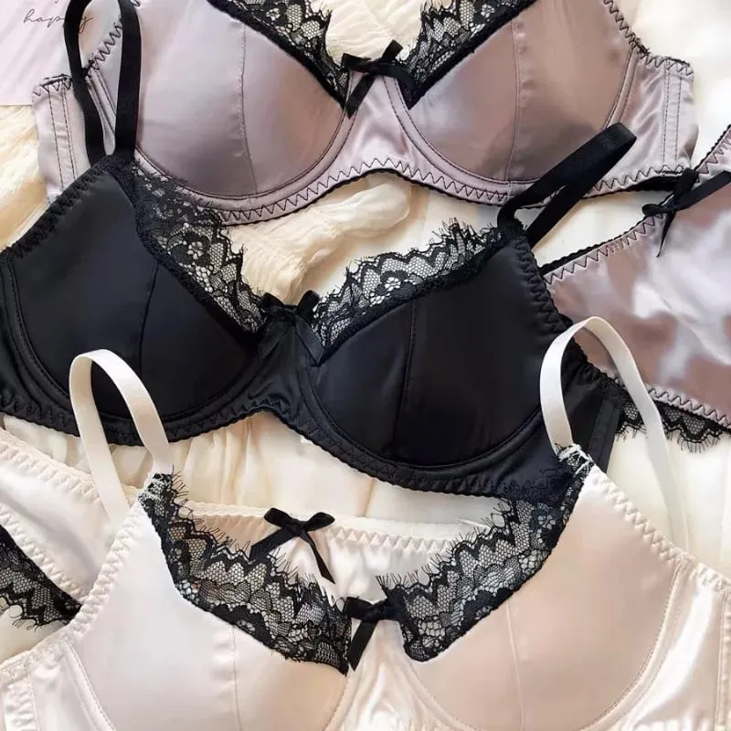 French Thin Cup Lingerie Set Lace Push Up Bra Fashion Women Silk Fabric Underwear High Quality Intimates Bras and Panties