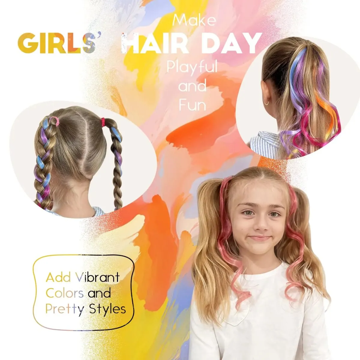 6PCS Ombre Clip In Hair Extensions Synthetic Body Wave Long Wavy Rainbow Highlight For Women Party Cosplay Festival Hair — image 4
