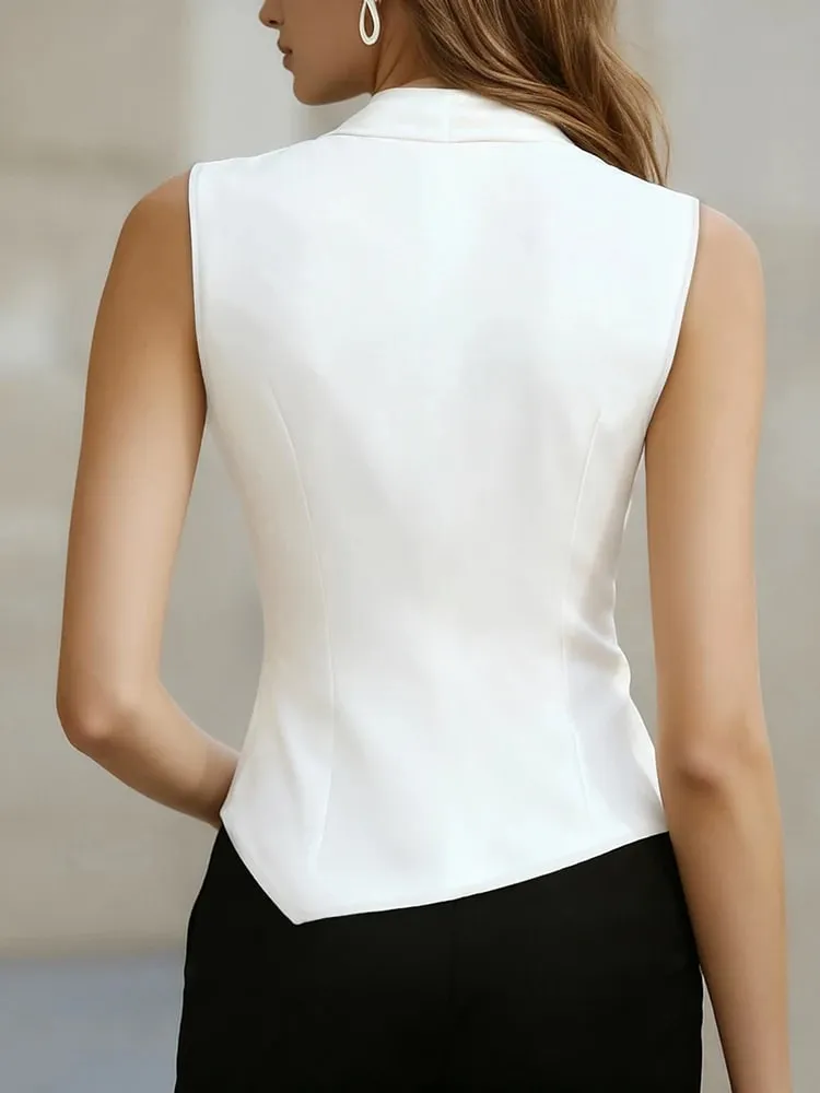 Simple and Elegant Charm High-End Feel Irregular Hem Pleated Neckline V-Neck Sleeveless Top Women's Clothing