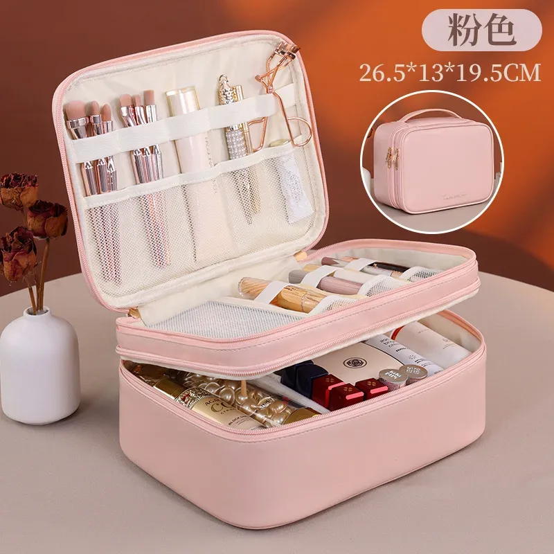 Multiple Compartments Large Capacity Cosmetic Organizer Case Portable Travel Toiletry Bag Double Layer Detachable Makeup Bag — image 8