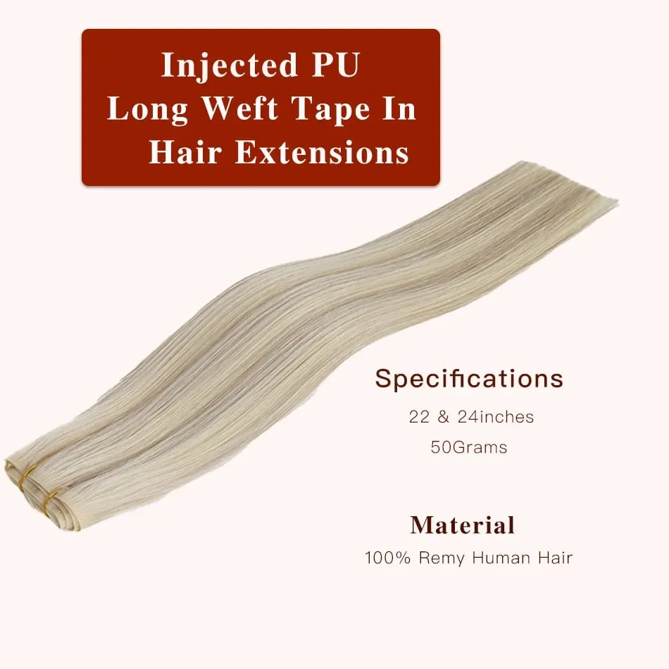 Tape In Weft Hair Extensions Human Hair 50g Injected PU Long Weft Tape In Hair Extensions Real Human Hair Seamless Tape ins Weft