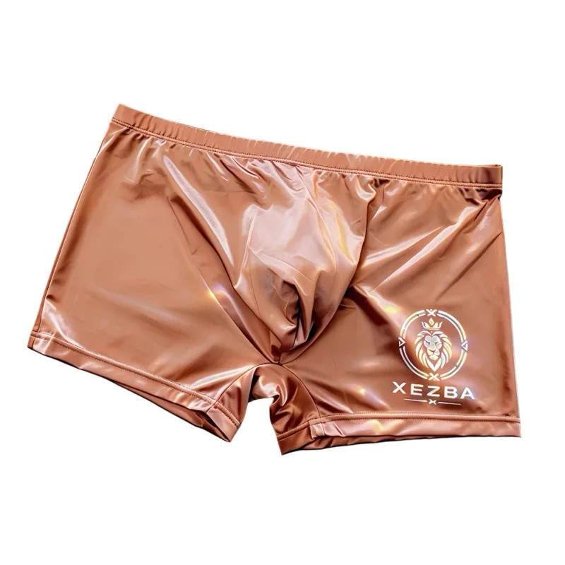 Men Glossy Ice Silk Boxer Shorts Briefs U-shape Pouch Underwear Home Sleep Trunk Men's Glossy Satin Ice Silk Long Leg Boxer