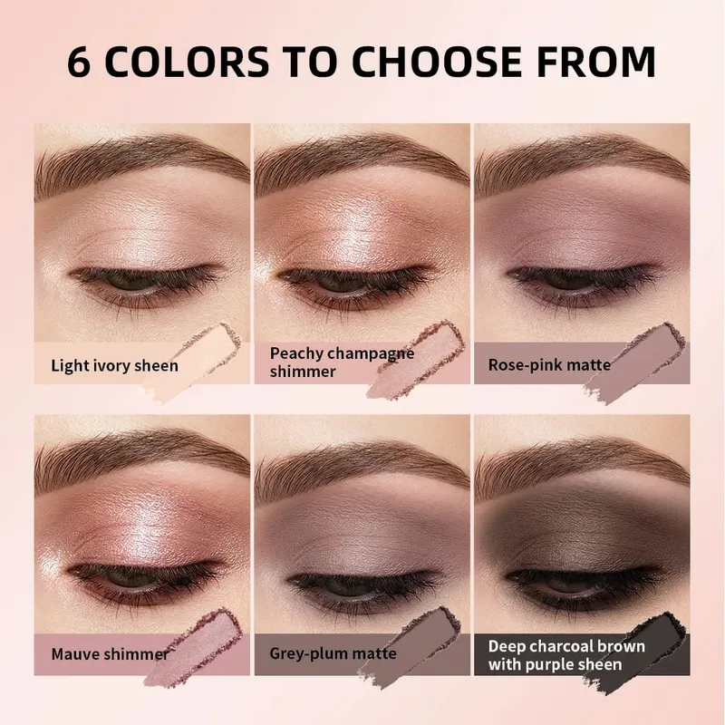 Sombra nude fosca brilhante e paleta de pó de blush em 6 tons, kit de maquiagem para olhos e rosto misturável de longa duração com pincéis aplicadores — image 4
