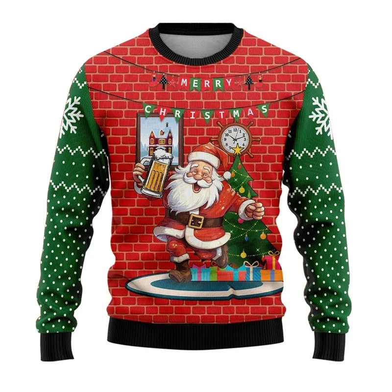 3D Printed Cartoon Santa Claus Sweatshirt For Men Merry Christmas Pattern Hoodies Casual Harajuku Loose Tops Round Neck Pullover — image 17