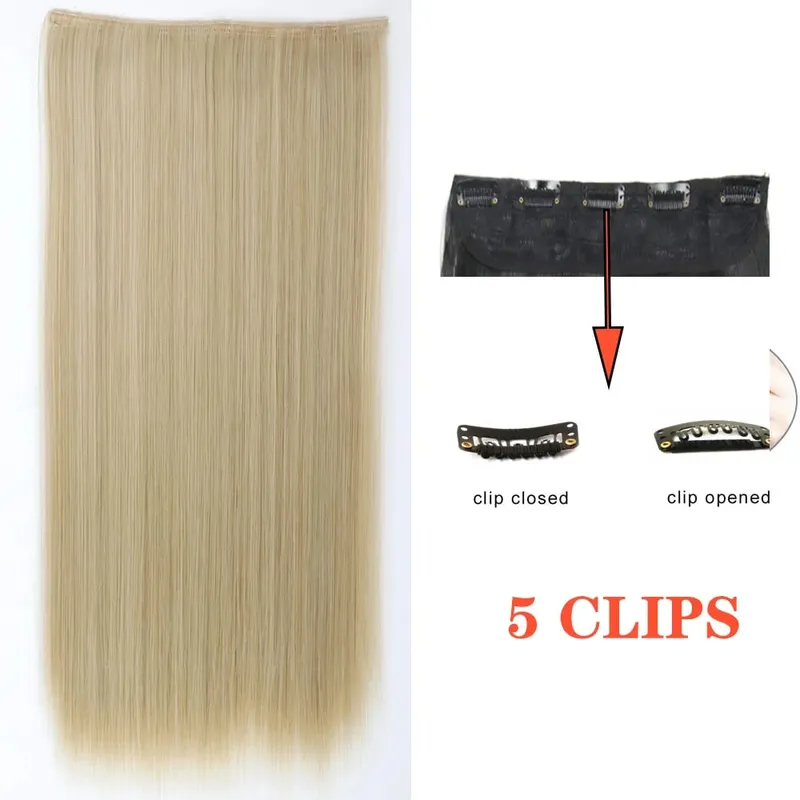 Synthetic Long Wave 5 Clips Hair Extensions Clips in High Temperature Fiber Black Brown Hairpiece