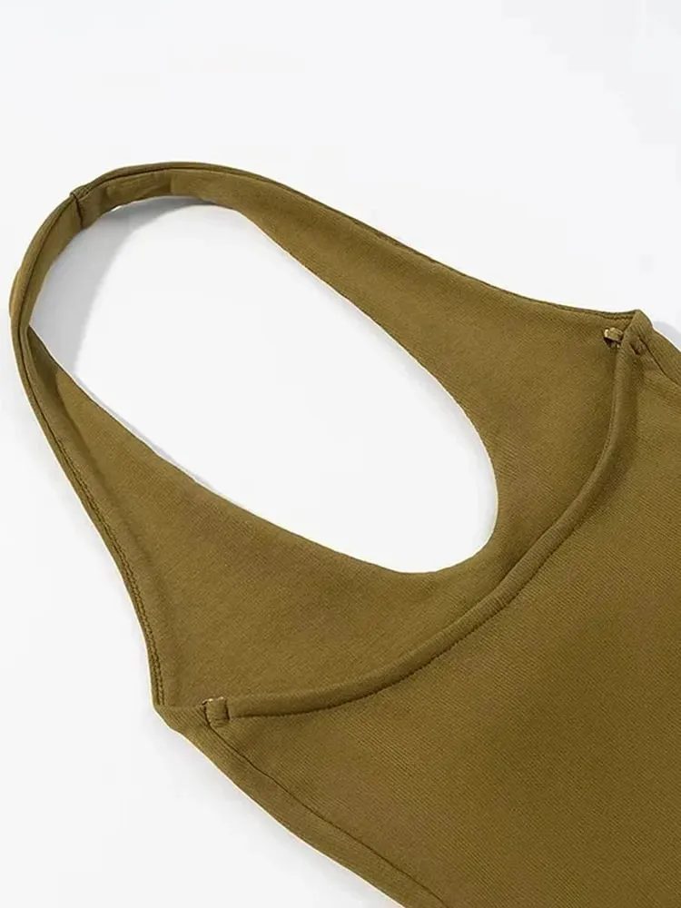 2025 Summer New Women's Solid Color Series Halter Collar Slim Backless Basic All-match Top