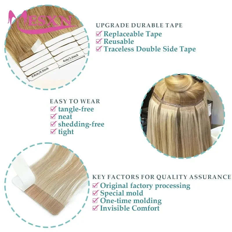 Tape In Hair Extensions 100% Real Human Hair Natural Hair Extension Straight Black Brown Blonde Invisible Can Dye