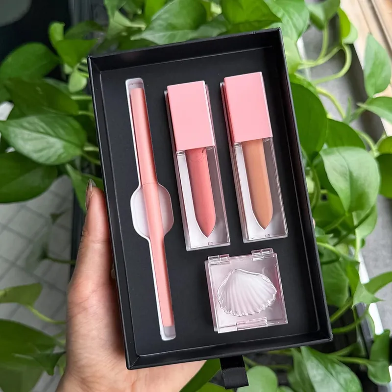 4 stk/sæt Vegansk makeup lipgloss mat læbestift Lip Liner læbemaskesæt Private Label Custom Logo Engros