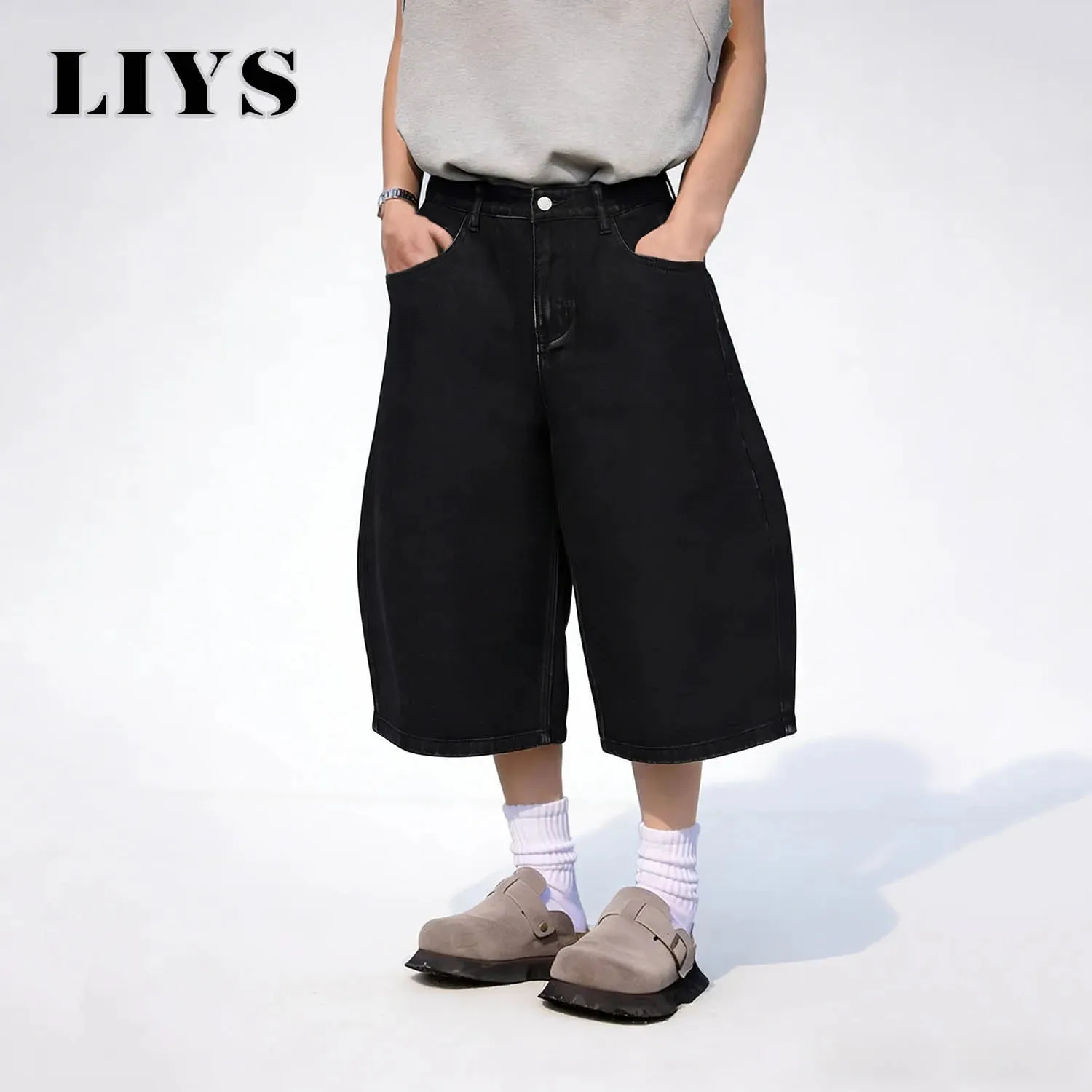 Summer American Style Retro Black Ultra Baggy Machete Wide Leg Denim Shorts Fashion Men's Women's Daily Jeans Capris Jeans