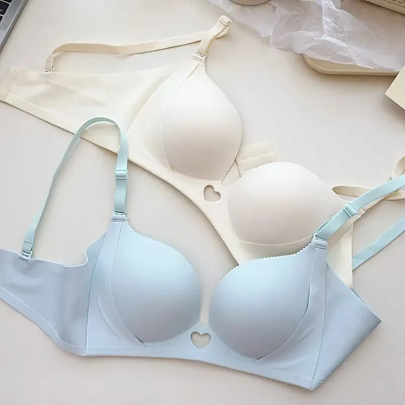 Sexy Heart-Shaped Hollow-Out Push-Up Lingerie Set Seamless Anti-Sagging Small Breast Gathering Without Underwire Bra Set