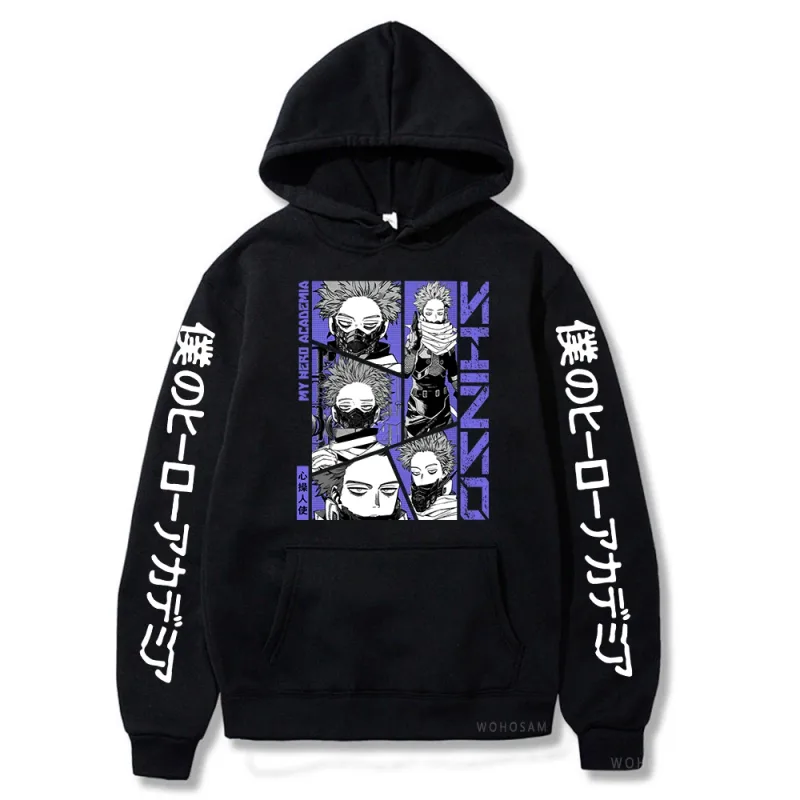 Anime My Hero Academia Hoodies Shinso Hitoshi Print Pullover Sweatshirts Harajuku Cartoon Style Crewneck Women Men Street Hoody