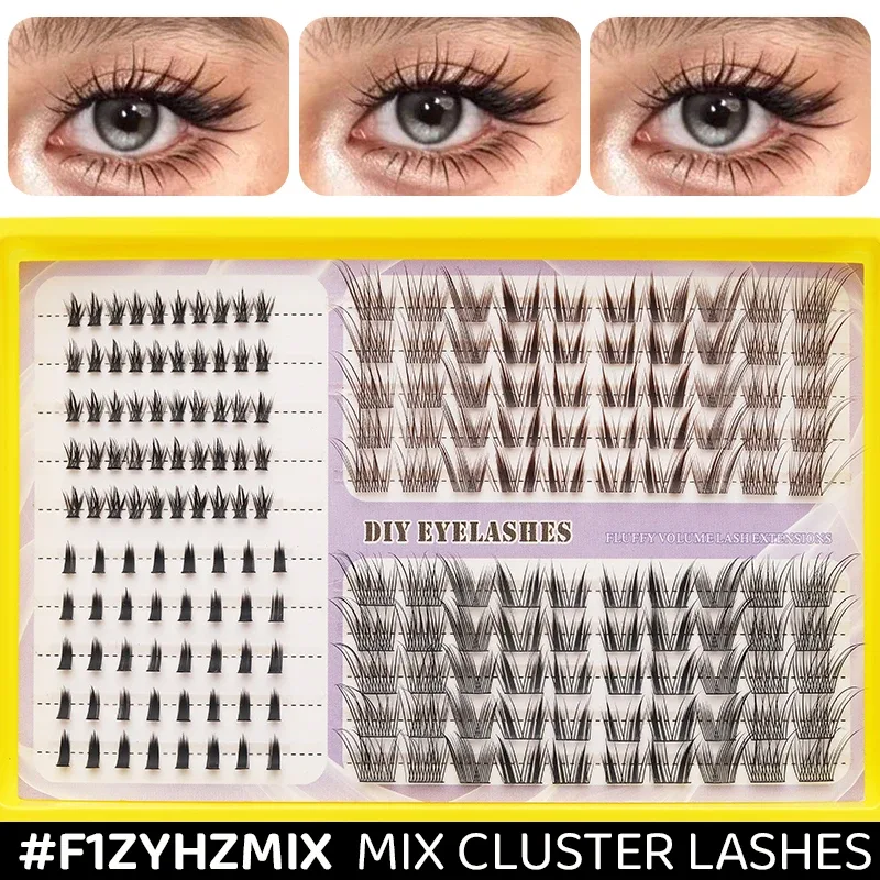 Fluffy Mixed DIY Cluster Lash Extensions 20 Rows Volume Individual Lashes Dramatic D Curl Thick Cluster Eyelashes