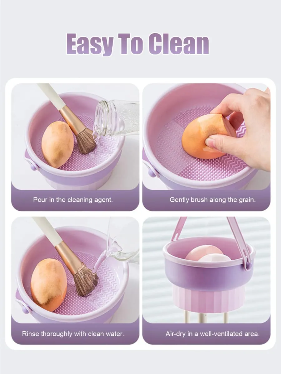 Makeup Brush Cleaner Bowl All-in-One Wash Dry & Storage Rack Gentle Non-Damage Cleaning Tool for Brushes Sponges & Blenders — image 4