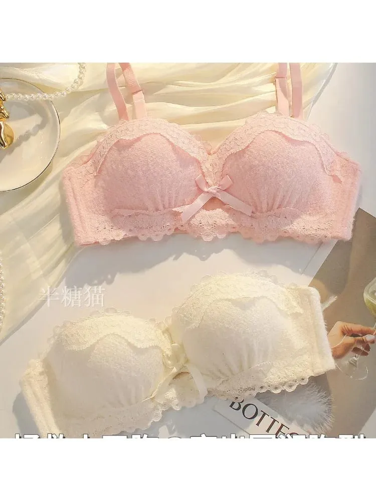 Women Strapless Wireless Bra Anti-Slip Half Cup Small Bust Compression Enhancer Anti-Sag Soft Sexy Lingerie Underwear Set