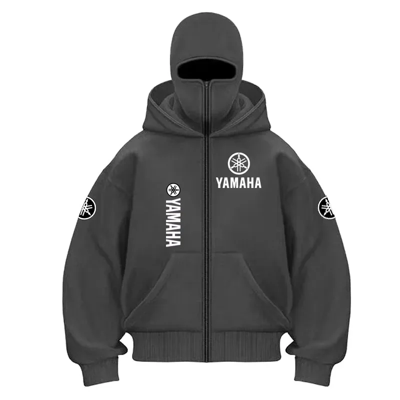 yamaha logo Naka-print na Cotton Cycling Mask Zipper Hoodie Lalaki at Babae Taglagas at Taglamig Bagong Estilo Fashion Casual Retro Cycling Jer