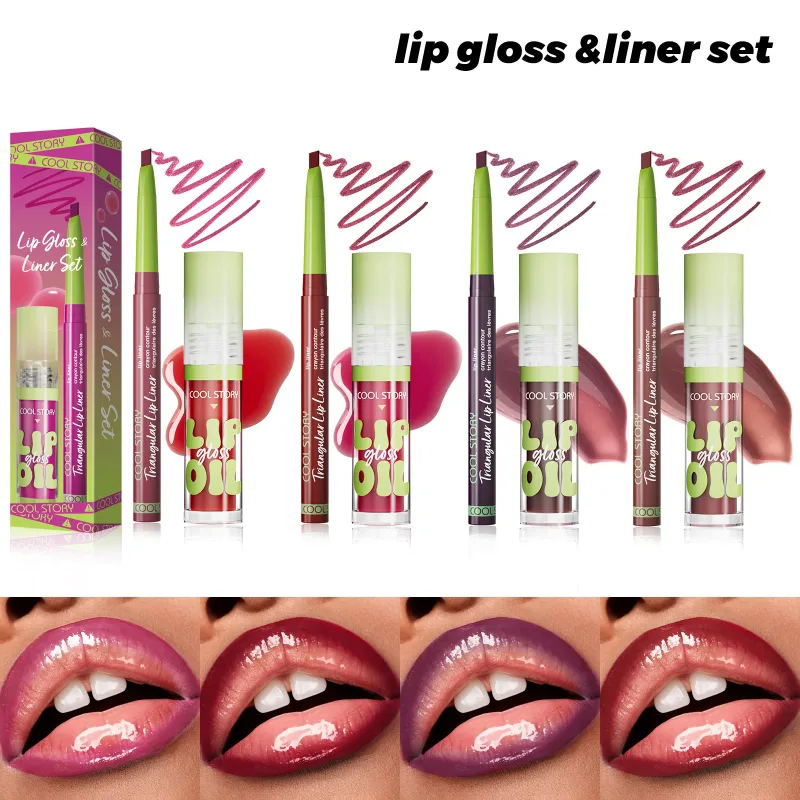 2ks Lip Liner Lesk na rty Sada rtěnek 2 v 1 Smooth Lips Contour Makeup Kit Matná tužka na rty pro ženy Plumping Oil Combo Cosmetic — image 7